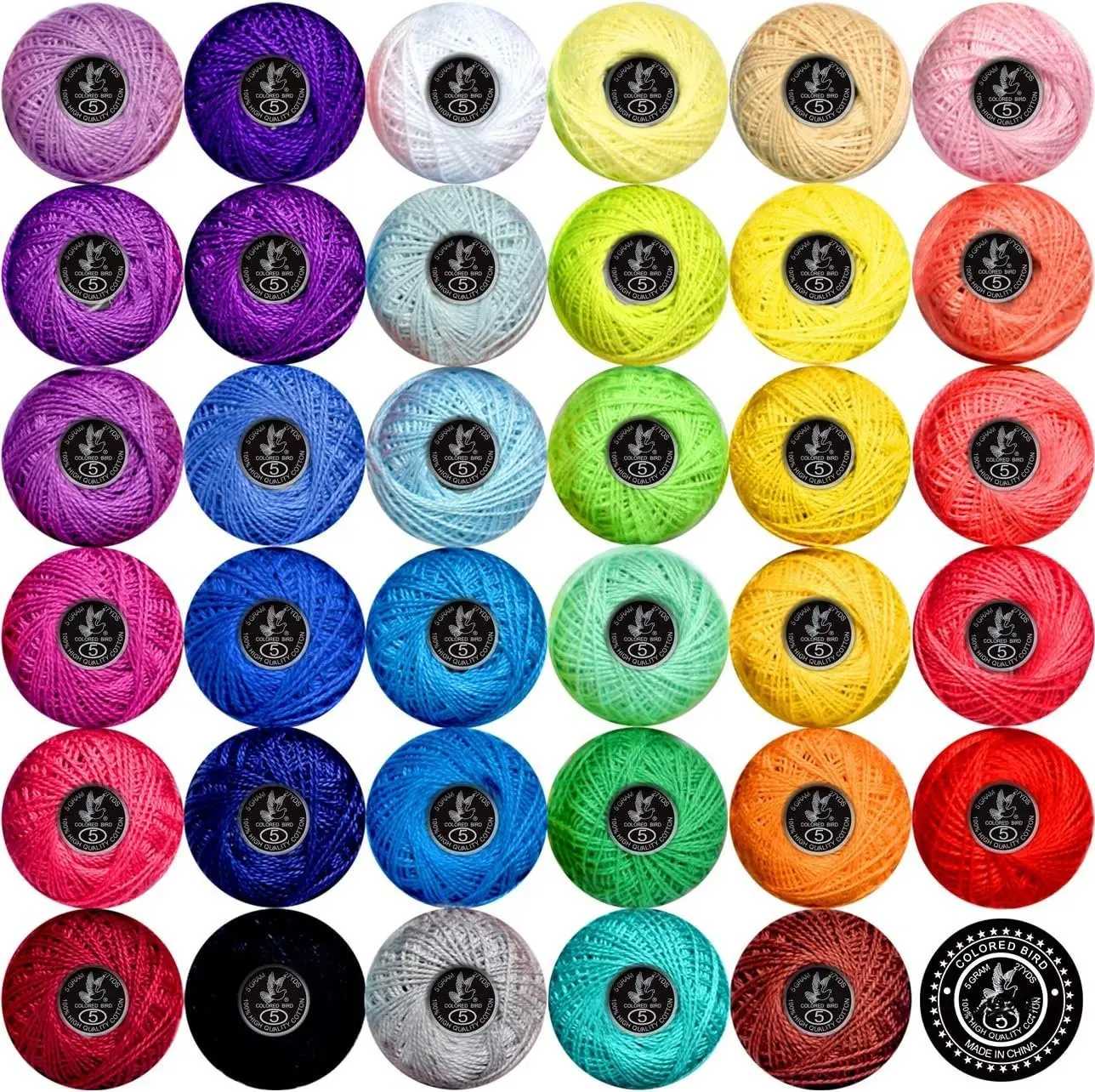 Crochet Thread  Yarn Threads Balls 35 Balls Popular Rainbow Colors of Size 5 Crochet Thread  Long Staple  Mercerized