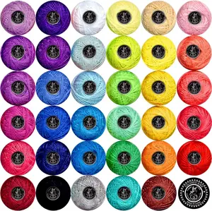 Crochet Thread  Yarn Threads Balls 35 Balls Popular Rainbow Colors of Size 5 Crochet Thread  Long Staple  Mercerized