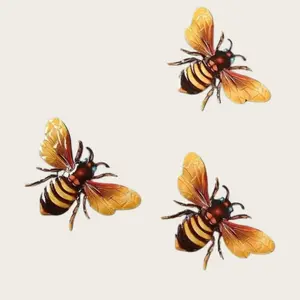 3pcs Vibrant Acrylic Bee Wall Art Set, 2D Flat Outdoor Decor, Durable Acrylic, Adhesive Design, Natural Style Bee Decor for Patios, Gardens, Fences, Balconies