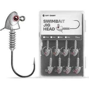 Swimbait Jig Heads with Stacked Cone Keeper, Minnow Style Eye Fishing Jighead 3/16 1/4 3/8 1/2oz (15 PCs)