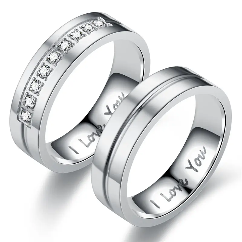 Fashion Stainless Steel Couple Engagement Rings for Women Men Crystal I LOVE YOU Ring 2022 Wedding Jewelry Accessories Gifts