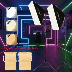 (Bulbs Not Included) Photography Light Kit, Softbox Light With 180cm Tripod Stand , Continuous Studio Lighting for Video Recording/Live Streaming/Selfie/Camera Filming (2-PACK)