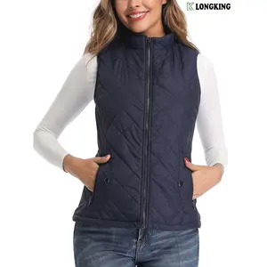 LONGKING Women's Vests - Padded Lightweight Vest for Women, Stand Collar Quilted Gilet with Zip Pockets