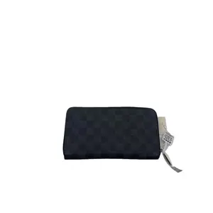 Pre-owned Louis Vuitton lv black checkerboard long men's zipper wallet H6 z45340