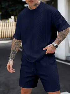 Trendy Men's Sportswear Set, Gym Workout Set, Loose Short Sleeve Top + Shorts Two-Piece, Super Soft Smooth Fabric, Comfortable Wear, Workout Summer Clothes