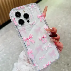 Bow Pattern Clear Phone Case Casing, Cute Phone Protective Cover Protection, Phone Accessory Smartphone Cellphone Compatible with iPhone 11 12 13 14 15 Pro Max 15 Plus
