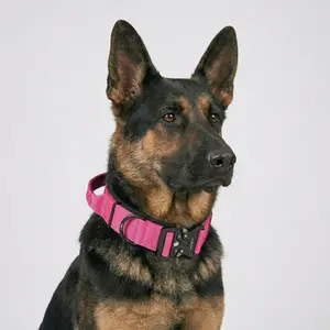 Vibrant Hot Pink Tactical Dog Collar with Handle - Heavy Duty Anti Pull K9 Military Training Gear, Quick Release Metal Buckle for Large Dogs, Female German Shepherd - Stylish Girl Dog Collar