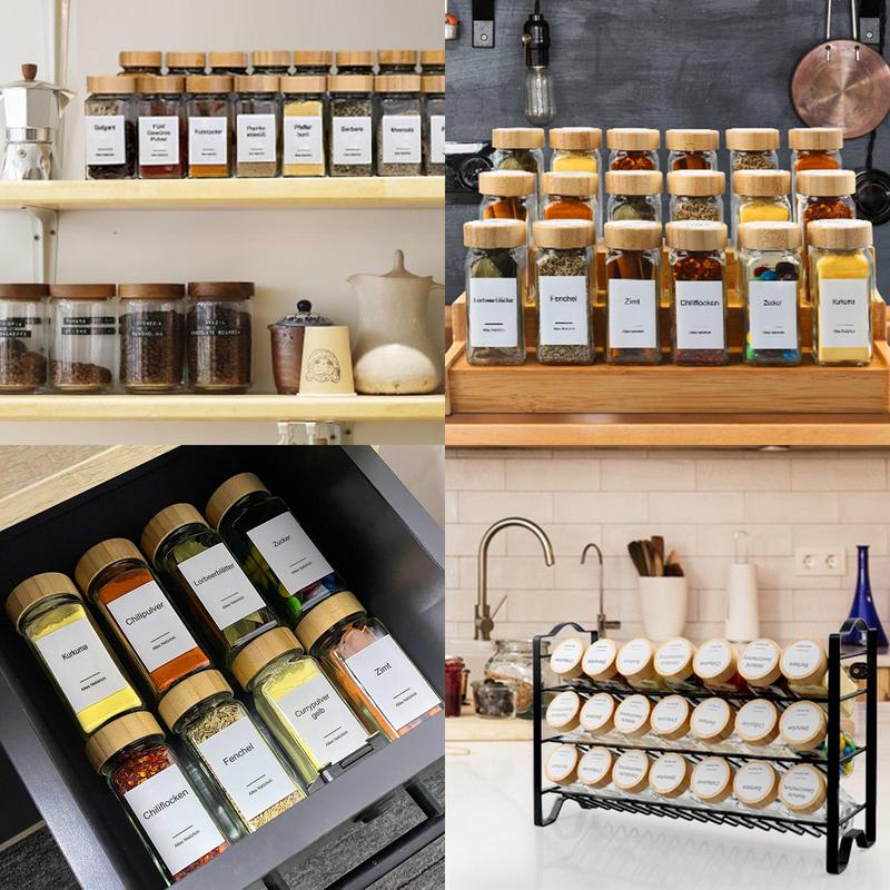 Spice Label Sticker, 398pcs/14 Sheets Waterproof Oil & Tear Resistant Spice Sticker, Including Square Round Preprinted Spice Label & Blank, Date Labels, Adhesive Stickers