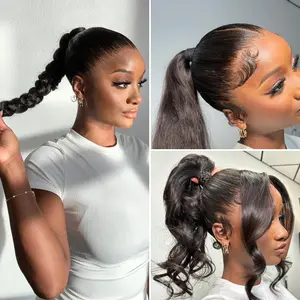 Luvme TikTok Shop | Luvme Hair Full Lace Classy Natural Black Body Wave / Straight Free Parting Half Up Half Down Wig
