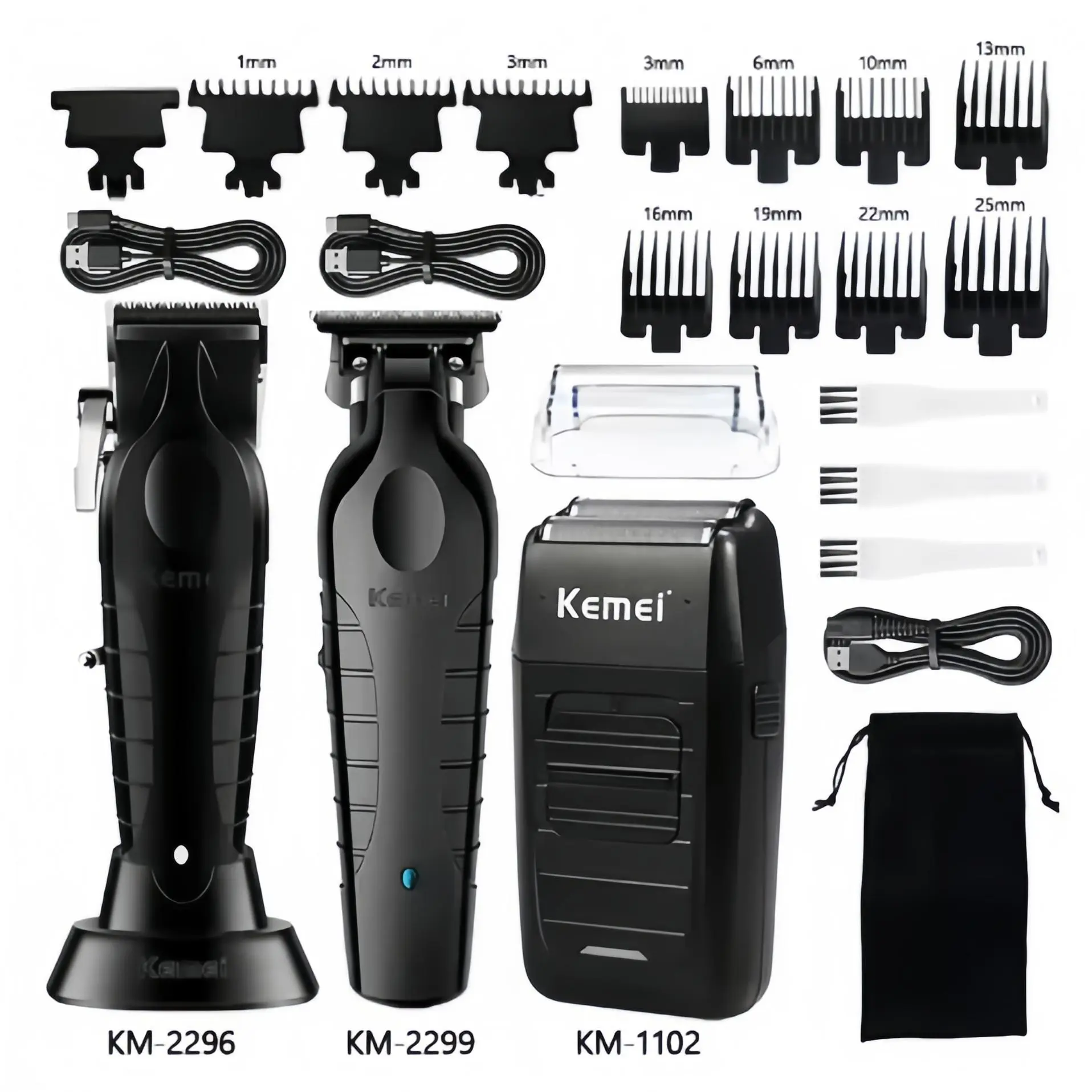 Kemei Hair Clipper Set Km-2296 Km-2299 Km-1102 Professional Electric Hair Clippers, Men's Hair Cutting Kit for Home Use & Gifts