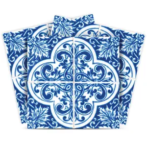 360 stand Glossy Removable Blue & White Cross Vinyl Decorative Wall Tile Stickers, 12x12in Stick on Backsplash for Kitchen Bathroom Decoration, Modern Waterproof Room Home Supplies, Colorful, Tiles Sticker