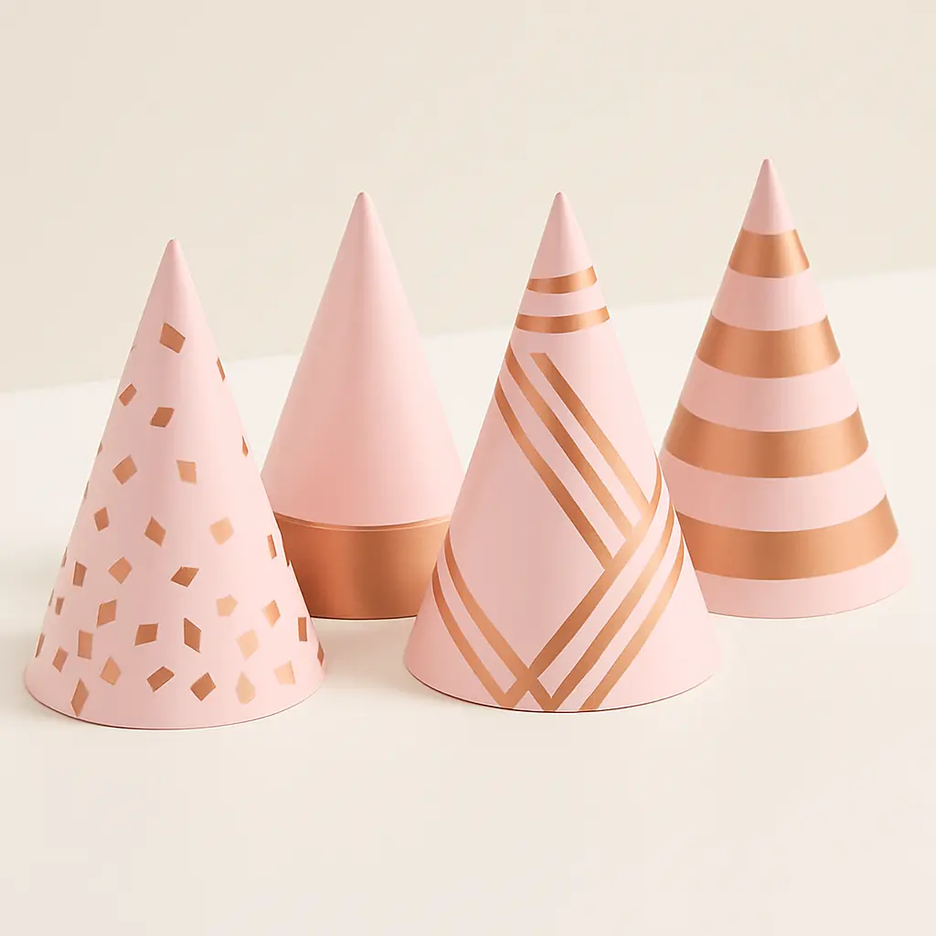 Blush Metallic Cone Birthday Party Hats, 12-Pack