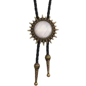 L-NKL004 Bolo Tie for Men Western Cowboy Tie Necklace Gold Bolo Tie Leather Necktie Halloween Tie Accessories for Women