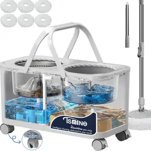 Compact Spin Mop for Apartments & Small Spaces, & Dirty Separation Mop for Pet Owners & Daily,360 °   Swivel Wheels, Safe for & Tile, Handle, 6 Mop Heads