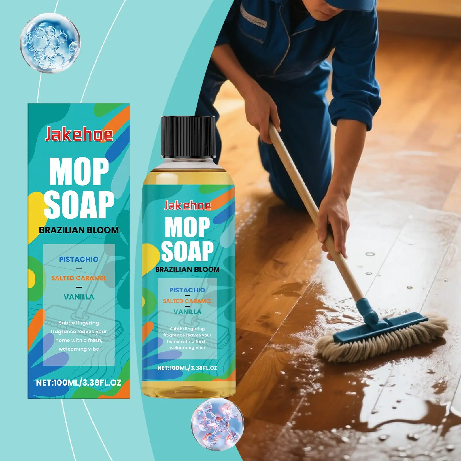 Jakehoe Scented Mop Soap Cleaner Liquid, Multipurpose Cleaner, Household Cleaning Products, Multi-Surface Floor Cleaning, Stain Removal, Fresh Fragrance, Long-Lasting Scent