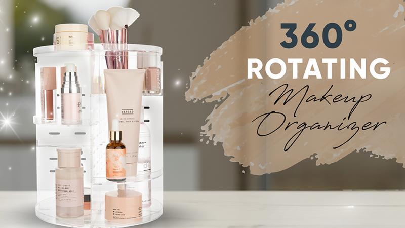 360° Rotating Makeup Organizer, Spinning Cosmetic Storage Rack with Adjustable Shelves, Space-Saving Vanity Organizer, Multicolor