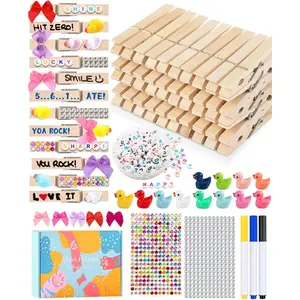 Cheer Pins for Backpack Cheer Stuff Kit 70 Clothes Pins with Mini Resin Ducks Mini Bows Letter Beads Team Cheerleaders Gifts Bulk Pin Me Ribbon for Bag Decorations Spirit Clips Competition Accessories