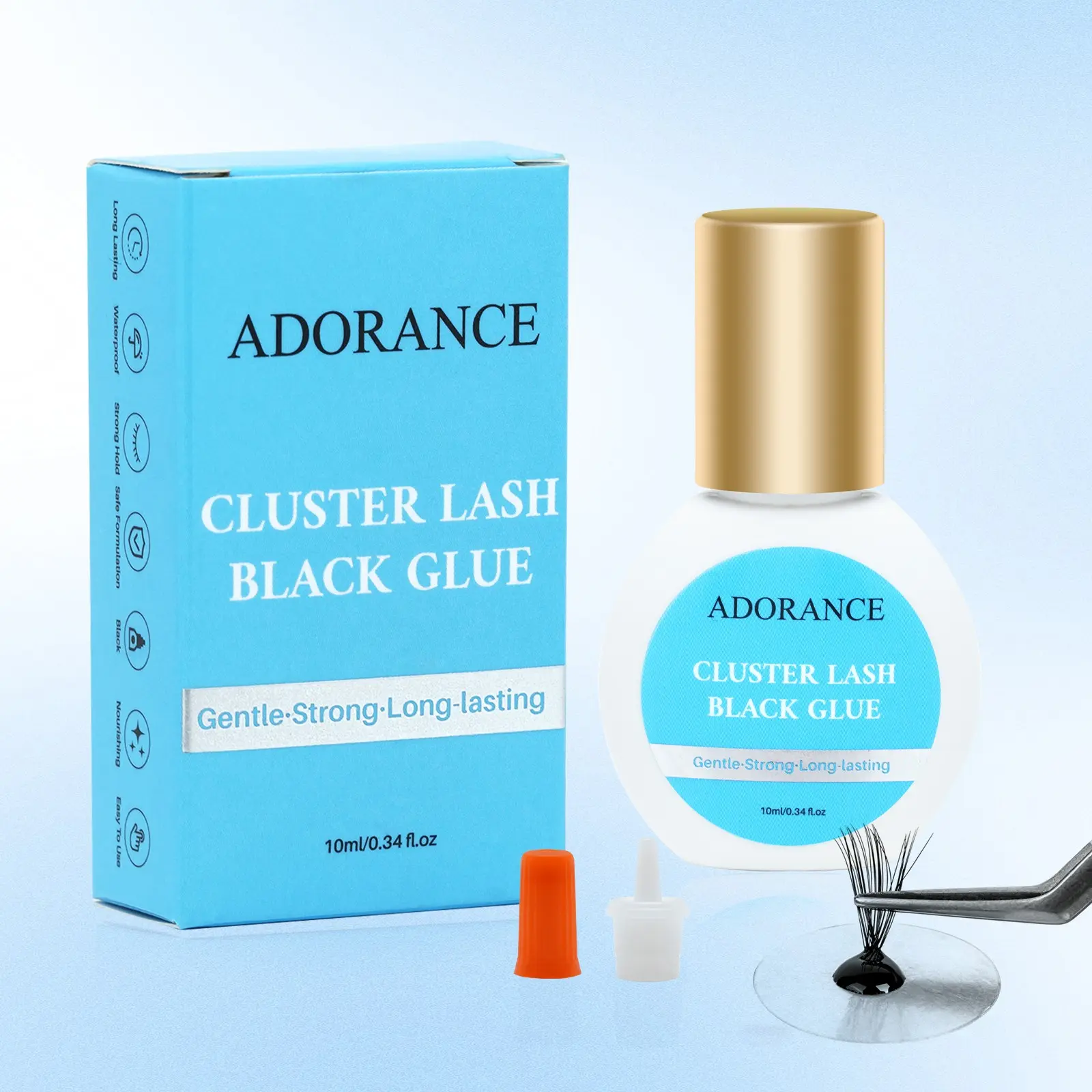 ADORANCE Black 2-3s Fast Drying,Long Lasting Strong Hold,Waterproof,DIY Eyelash Extensions Clusters Individual lash Extension-glue, Eyelash Adhesive（10ML）,Makeup