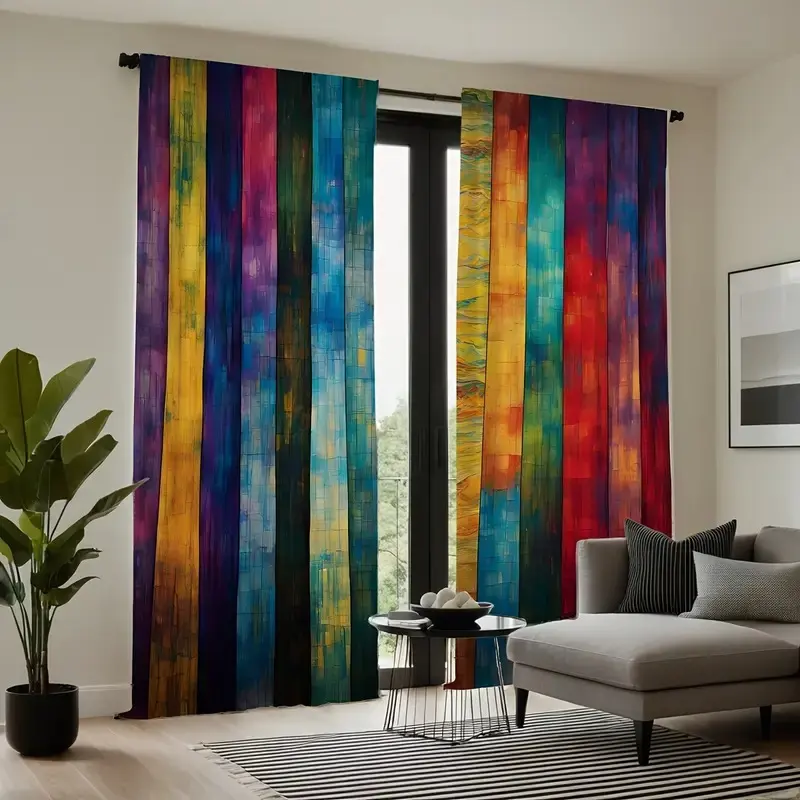 Colorful Geometric Patchwork Pattern Print Curtain Set 2 Pieces Home Textile, Snowflake Design Holiday Home Decor, Window Hanging, Suitable for Living Room Balcony Bedroom Windows, Window Drapes, Window Curtains, Home Decorative Curtain