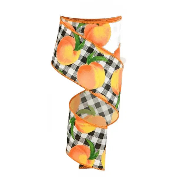 2.5" x 10yd Peaches & Gingham Ribbon – Black/White