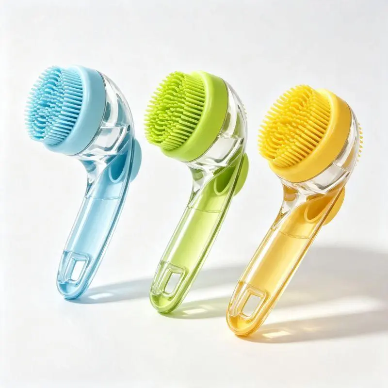 3-in-1 Pet Bath Brush with Shampoo Dispenser for Dogs & Cats, ergonomic handle, gentle massage grooming tool, easy to use, essential dog bath supply, dog bath brush for long and short-haired dogs and cats, shower, bath accessory, pet shower, pet, bath tim