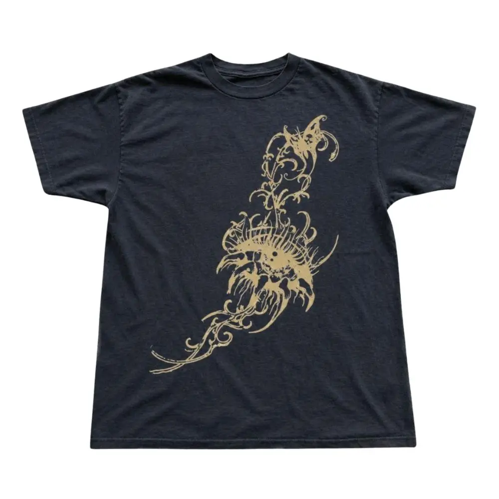 The Tribal Fish Skeleton Graphic T-Shirt, Ocean Bone Art Tee, Gothic Marine Life Shirt, Unisex Cotton Top, Trending Shirt