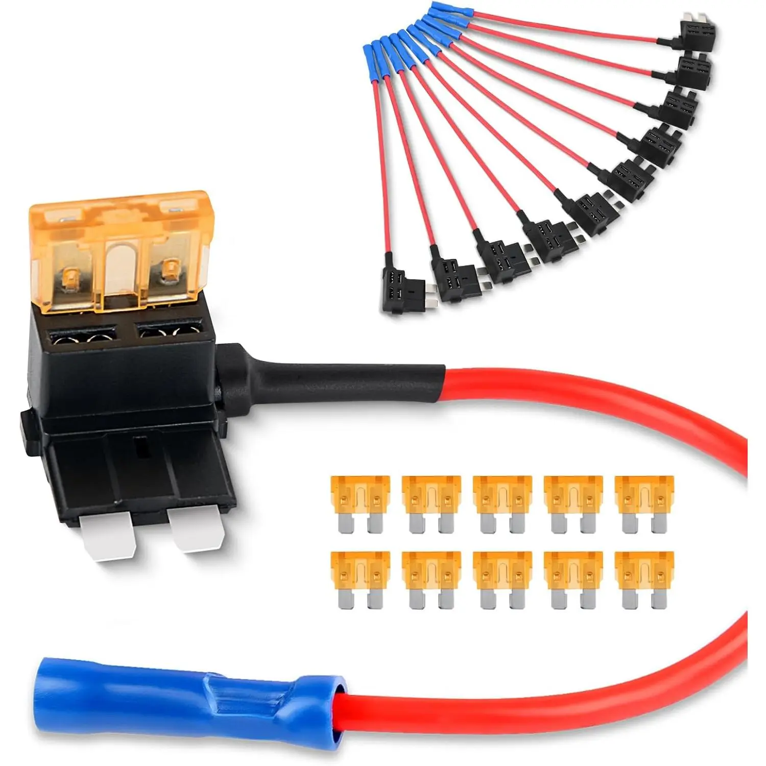 Nilight 12V Dual-Slot Connect & Flexible Car Add-a-Circuit Fuse TAP Adapter, 5A Standard APR ATO ATC Blade Fuse Set, Tinned Copper, Circuit Protection, Multicolor, 10-Pack for Cars, Trucks