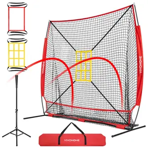 VIVOHOME Baseball Softball Hitting Practice Net with Large Ball Collection System, 7 x 7 ft Baseball Batting Pitching Net with Tee, 2 Strike Zone, Carry Bag