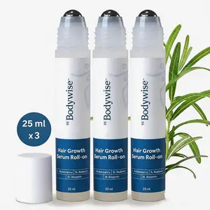 【3 Month Supply】Be Bodywise Advanced Hair Growth Roll-On Serum 25ml with 3% Rosemary 2% Aminexil 3% Redensyl 2% Anagain Paraben & Sulphate Free Non-Oily Mess-Free