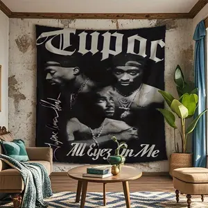 Tupac Inspired Peach Skin Velvet Tapestry, Anime Theme Portrait Orientation, 100% Polyester Knit Fabric, Ideal For Home, Living Room, Bedroom, Dorm Decor, Photo Backdrop, Birthday & Christmas Gift art home decor