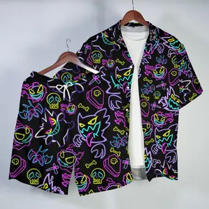 Geng@r Hawaiian Shirt - Unisex Summer Beach Shirt,Neon Ghost Summer Beach Short, Unisex Outfit Gengar Shirt Gifts
