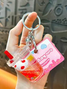 Cute Quicksand Soccer Cup Bag Charm Pendants, Boba Tea Cup Keychain with Bell, Glitter Liquid Bag Decoration, Ideal for Football Fans