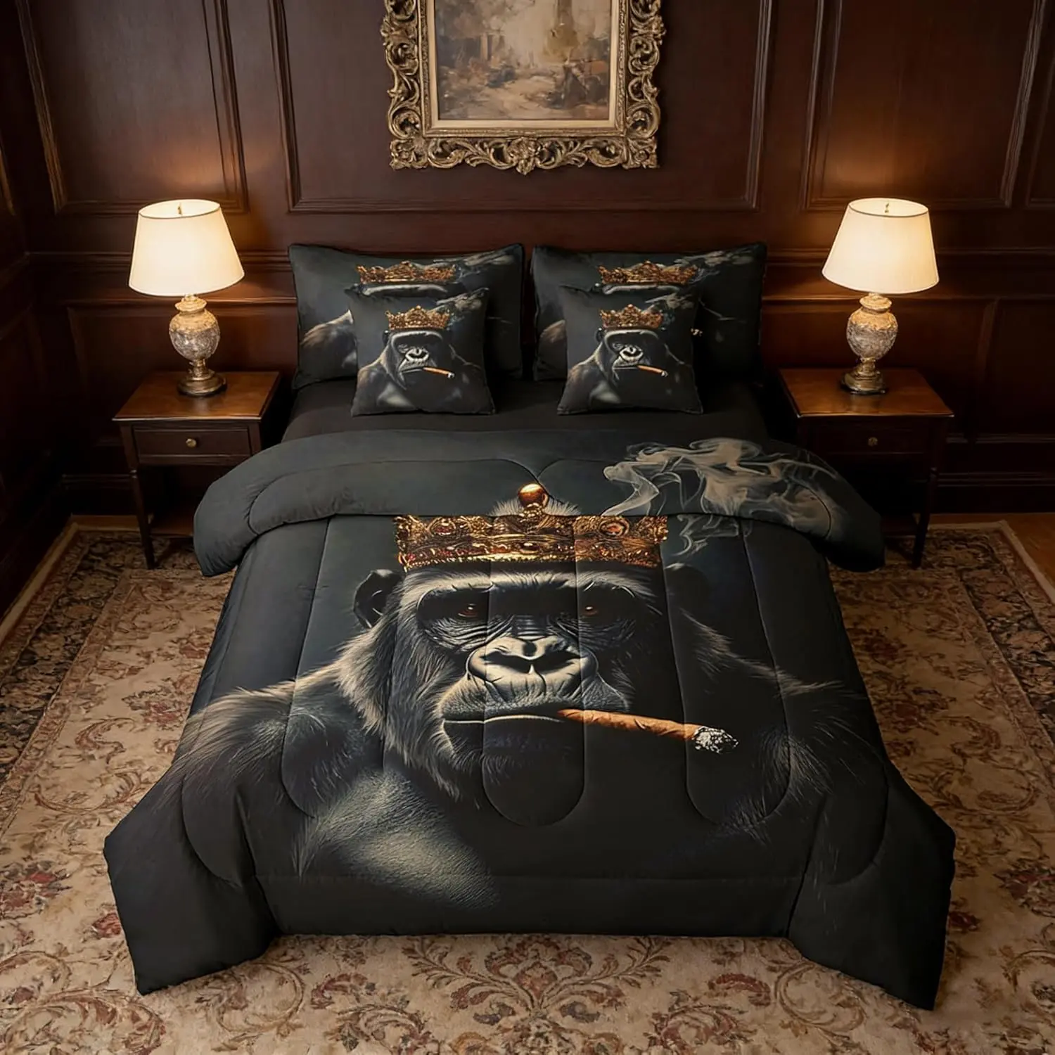 7 Pieces Gorilla Comforter Set,Cartoon Animal Theme Bedding Set Room Decor,African Wildlife Bed in a Bag with Comforter,Fitted Sheet,Top Sheet and Pillowcases