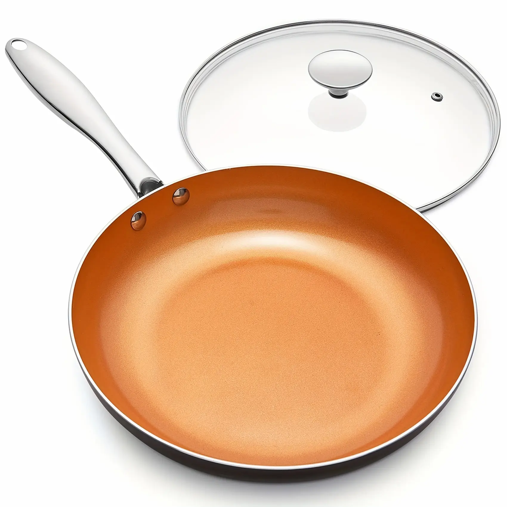 8''/10''/11''/12'' Frying Pan with Lid, Copper Frying Pan with Ultra Nonstick Titanium Coating, Nonstick Copper Skillet 11 Inch, Copper Pans, Ceramic Frying Pans, Induction Compatible