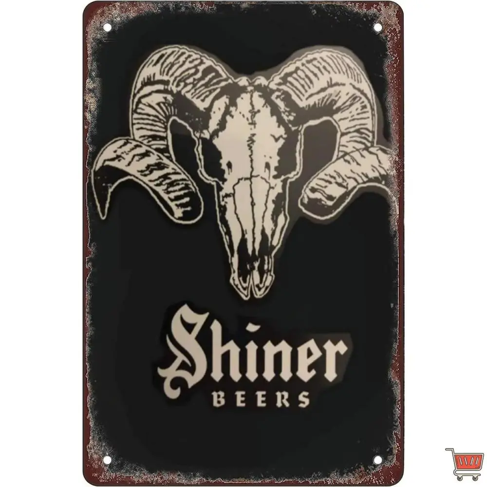 Shiner Bock Beer Texas Ram Funny Vintage Metal Wall-Mount Plaque Sign, 12x8 in Home Decor for Bar, Kitchen, Study, Aluminium Artwork Decoration