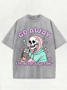 "Go Away I'm Introverting" Skeleton Cotton Tee,summerwins
