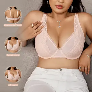 Women's Sexy Lingerie Sheer Lace Deep V Unpadded Full Cup Underwire Bra -- BY665PLUS