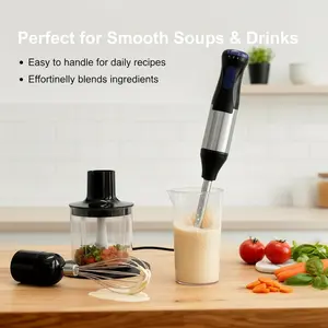 4-in-1 Immersion Portable Blender Handheld, 5-Speed ​​Stick Blender with 23.67 Ounce Measuring Cup, 16.91 Ounce Food Processor, Whisk and Baby Food Maker, Handheld Blender Stainless Steel, Christmas Gift Grade Ice Shaver Crusher Electric Smores Fondue Pot