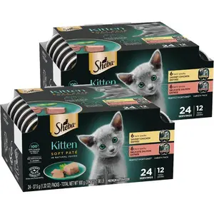 Perfect Portions Kitten Wet Cat Food Pate Chicken Entree and Salmon Entree, 2.6 oz. Twin-Pack Trays (12 Count, 24 Servings) (Pack of 2)
