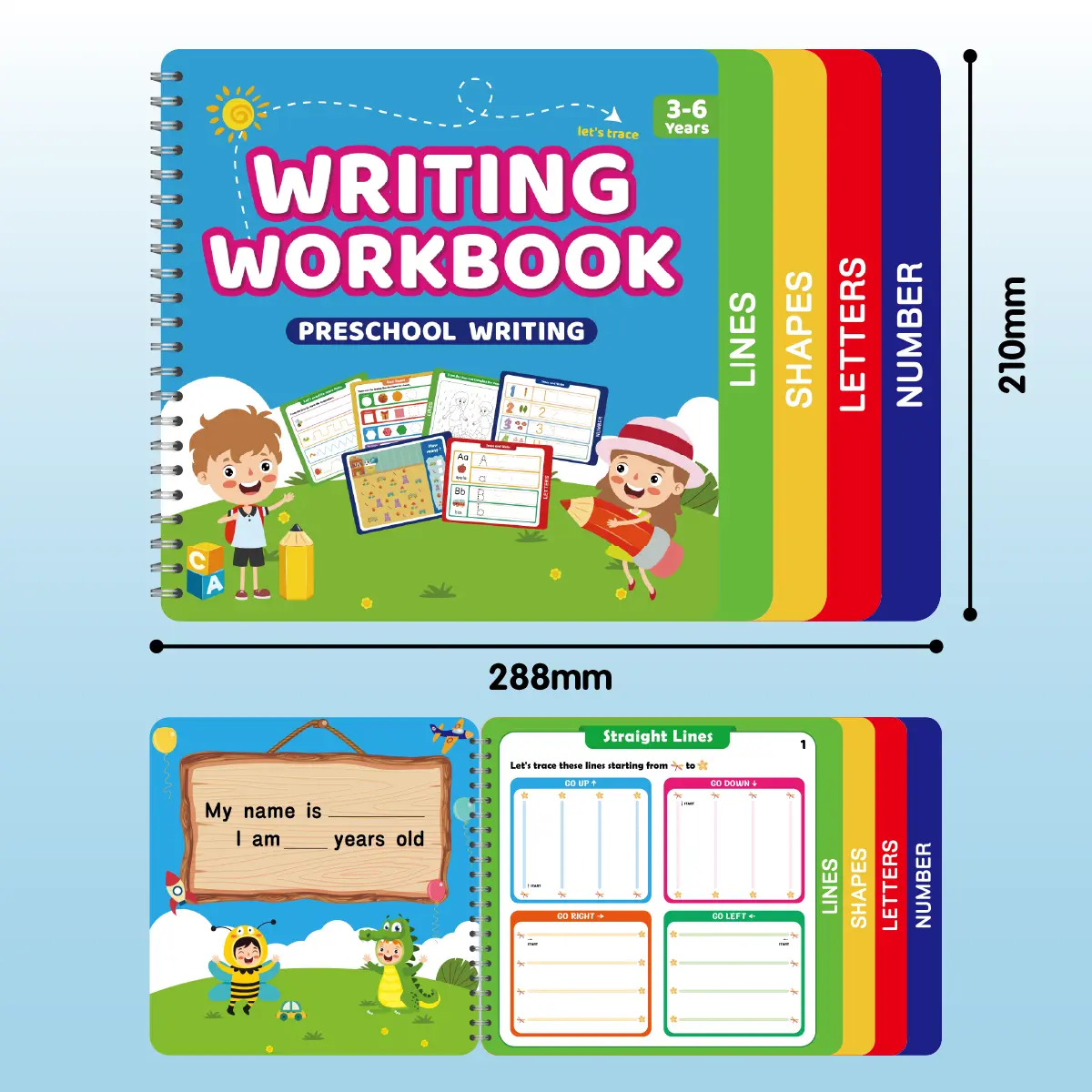 Preschool Pen Control Tracing Workbook for Kids Ages 3-5 | Spiral Wipe-Clean Activity Book with 6 Markers & Eraser | Pre-Writing Practice for Lines, Shapes, Letters & Numbers