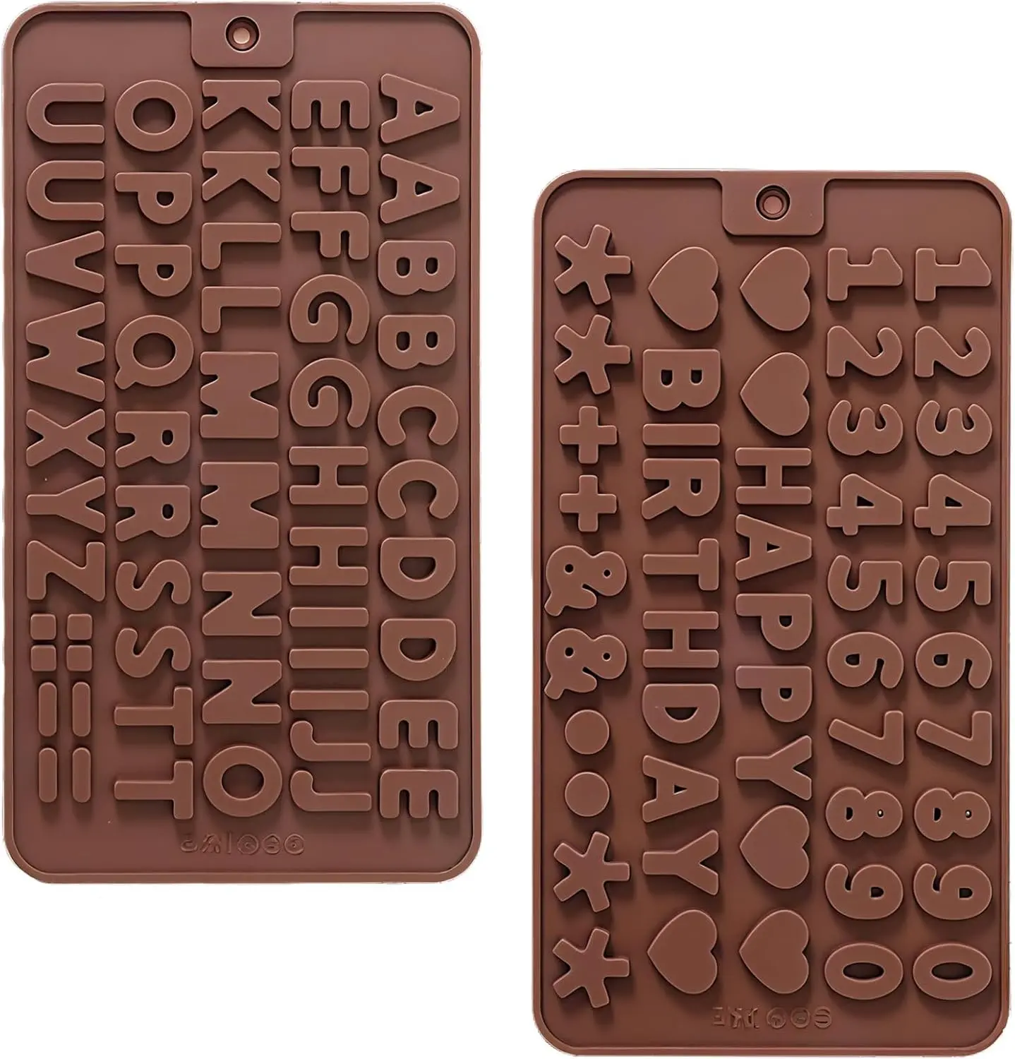 2 pcs Number Chocolate Molds and Letter Silicone Molds,kitchen utensils,with Happy Birthday Cake Decorations Symbols,for Chocolate, Candy, ice cubes,cake cookies (Brown)