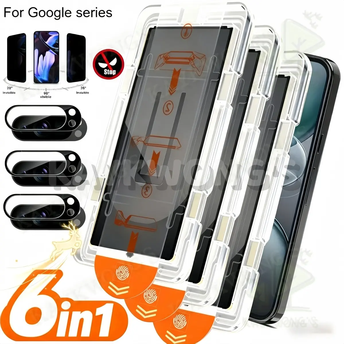 KAYKWONG'S 6-In-1 Privacy Protection Film Set, 3 Screen Protectors & 3 Lens Covers, for Google Pixel 6A/7/7A/8/8 Pro/8A/9/9 Pro/9A/9 Pro XL/10/10 Pro/10 Pro XL Series, Dust-Free Installation, Ideal Gift