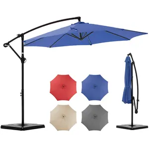 【With Base】10ft Offset Outdoor Patio Umbrella with Base, Easy Tilt & Crank, Adjustable Polyester Shade for Garden, Backyard, Poolside