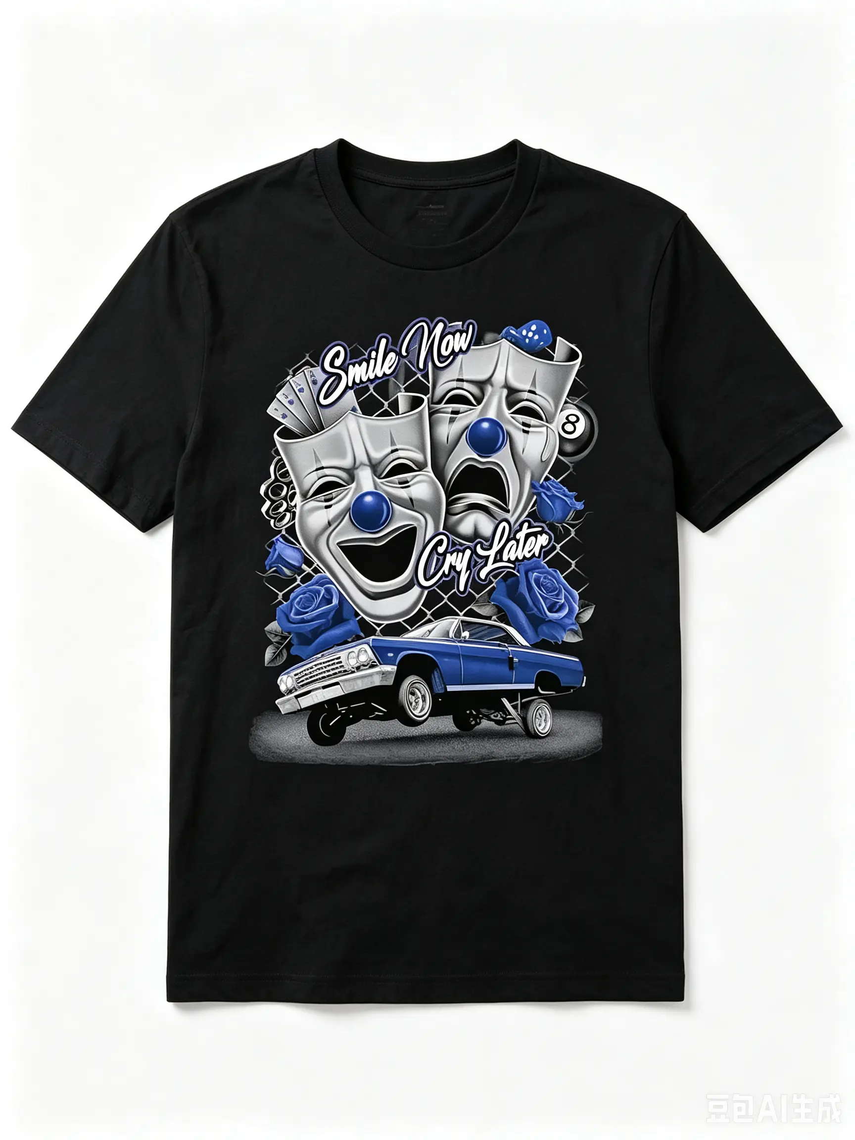 Men's 100% Cotton Short Sleeve Regular Fit Classic Graphic Sports Top - Blue Smile Now Cry Later Silk Screen Print, Soft Breathable Low Rider Old School Crewneck, Father’s Day Thoughtful Gift, Wash Safe Streetwear Top