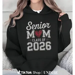 Women’s Black Senior Mom Hoodie – Class of 2026, Breathable Long Sleeve Sweatshirt