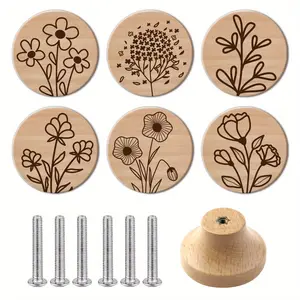 6PCS Art Nouveau Style Pulls, Handcrafted Wooden Drawer Pulls and Kitchen Cabinet Knobs, Dresser Drawer Handles, Polished Surface, Personalized Pattern Design, Decorative Drawer Pulls, Home Decor, Interior Decoration.