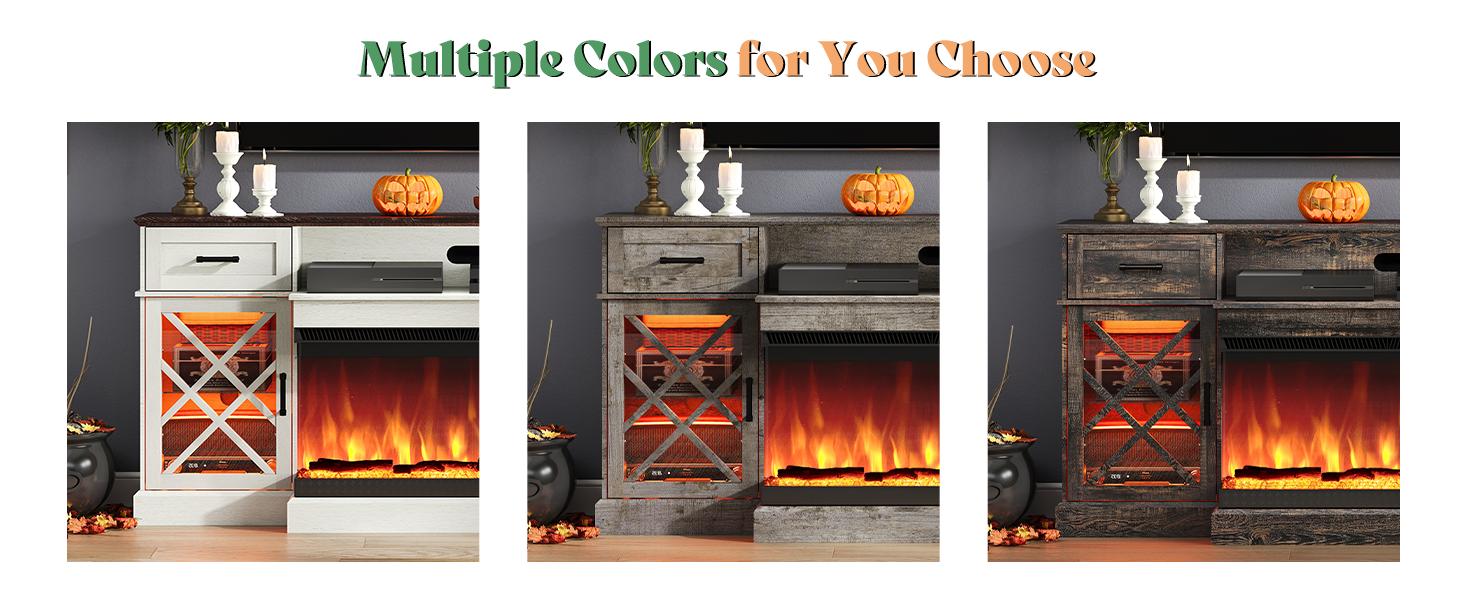 AMERLIFE Farmhouse LED Fireplace TV Stand with 3-Sided Glass Fireplace,70" Large Entertainment Center for TVs up to 80",Living Room/Christmas Gift/Best Gift Ideas