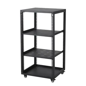 12U Network Rack with Casters - Heavy Duty Open Frame Network/Server Rack for IT & AV Gear, Floor Standing or Wall Mounted IT Equipment Cabinet, with 2 PCS 1U Rack Shelves & Mounting
