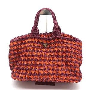 Pre-owned PRADA knit Tote Bags Raffia Big Tote Bag Orange