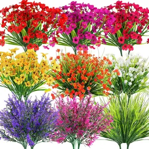 18 Bundles Artificial Flowers for Outdoors, UV Resistant Realistic Fake Summer Flowers with Faux Lavender Plants for Outside Porch Window Box Planters Home